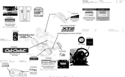 Label Map Diagram and Parts List for XT2-LX42KW (13BGA1CS010)(2016) Cub Cadet Lawn Tractor